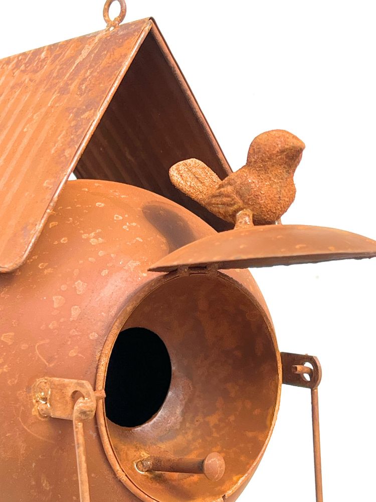 DanDiBo Vogelhaus zum Aufhängen Edelrost Deko Rost Gießkanne Wetterfest 96422 Nistkasten Futterstation für Vögel Shabby mit Kette hängend Metallkanne Kanne Balkon