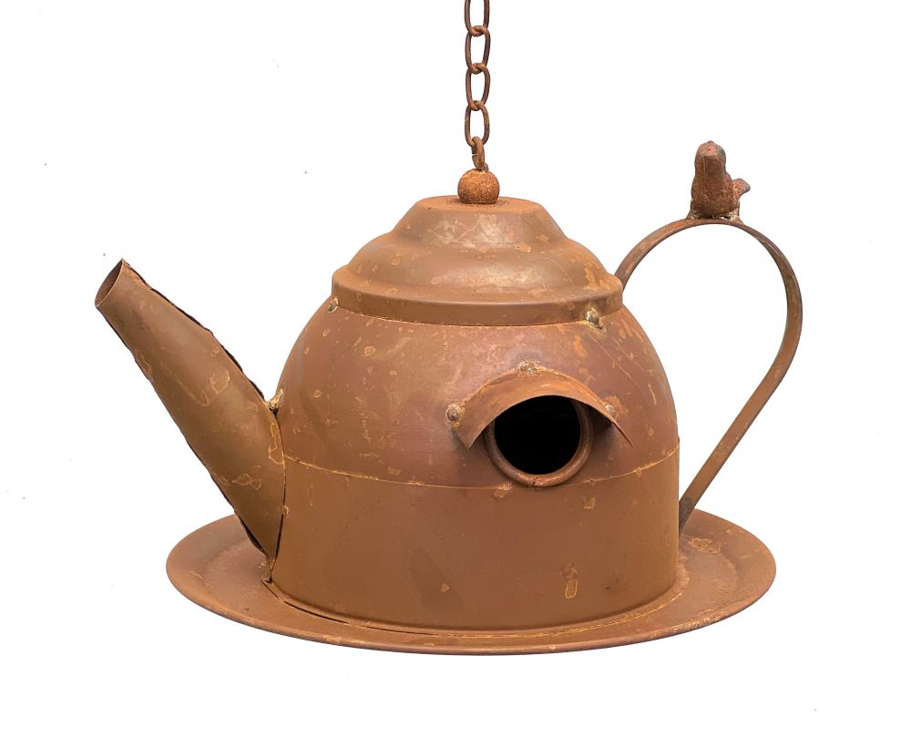 DanDiBo birdhouse to hang up stainless steel decorative rust watering can weatherproof 96423 nesting box feeding station for birds shabby with chain hanging metal can balcony