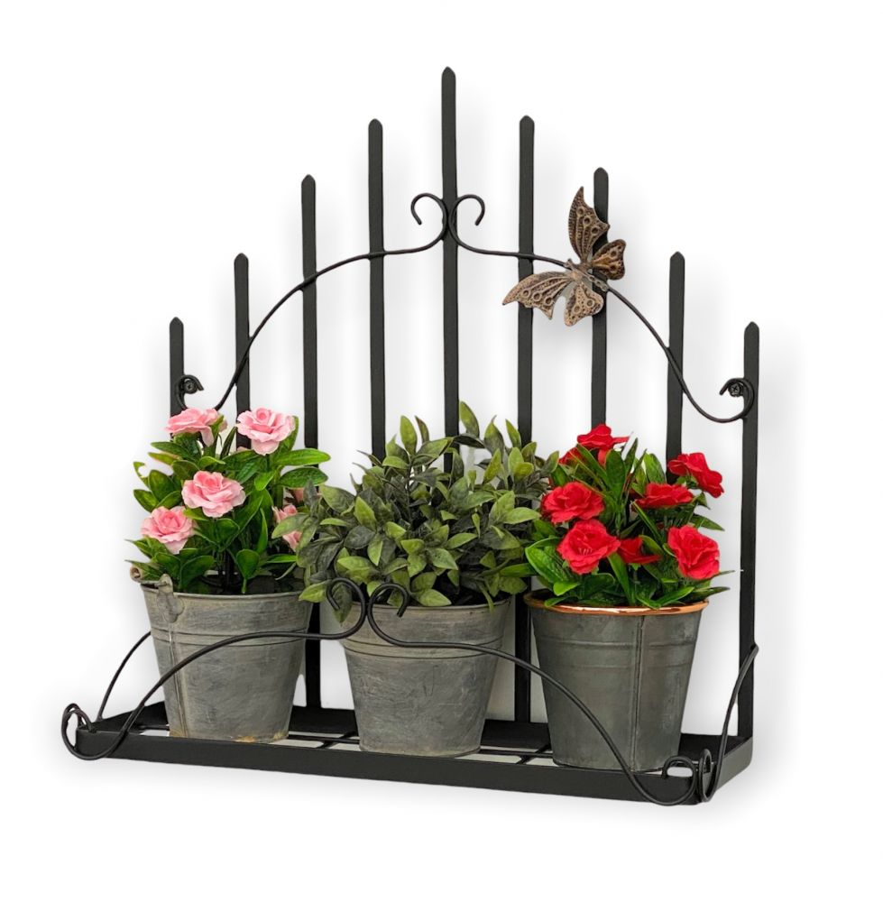 DanDiBo Wandblumenhalter Metall Schwarz 50 cm Wandregal 96237 Blumenständer Blumenregal Wandtopfhalter