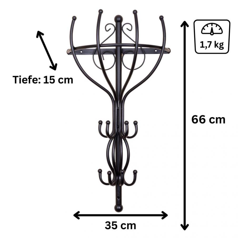 DanDiBo Wandgaderobe Halbrund Wand Metall Schwarz Vienno 66cm Gaderobe Kleiderhaken Gaderobenhaken Hakenleiste Flurgaderobe Haken