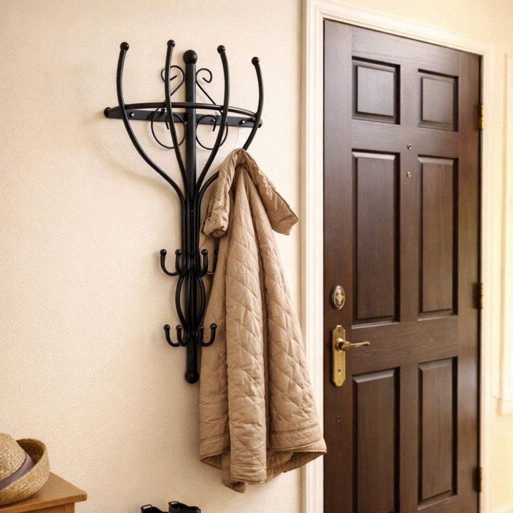 DanDiBo Wandgaderobe Halbrund Wand Metall Schwarz Vienno 66cm Gaderobe Kleiderhaken Gaderobenhaken Hakenleiste Flurgaderobe Haken