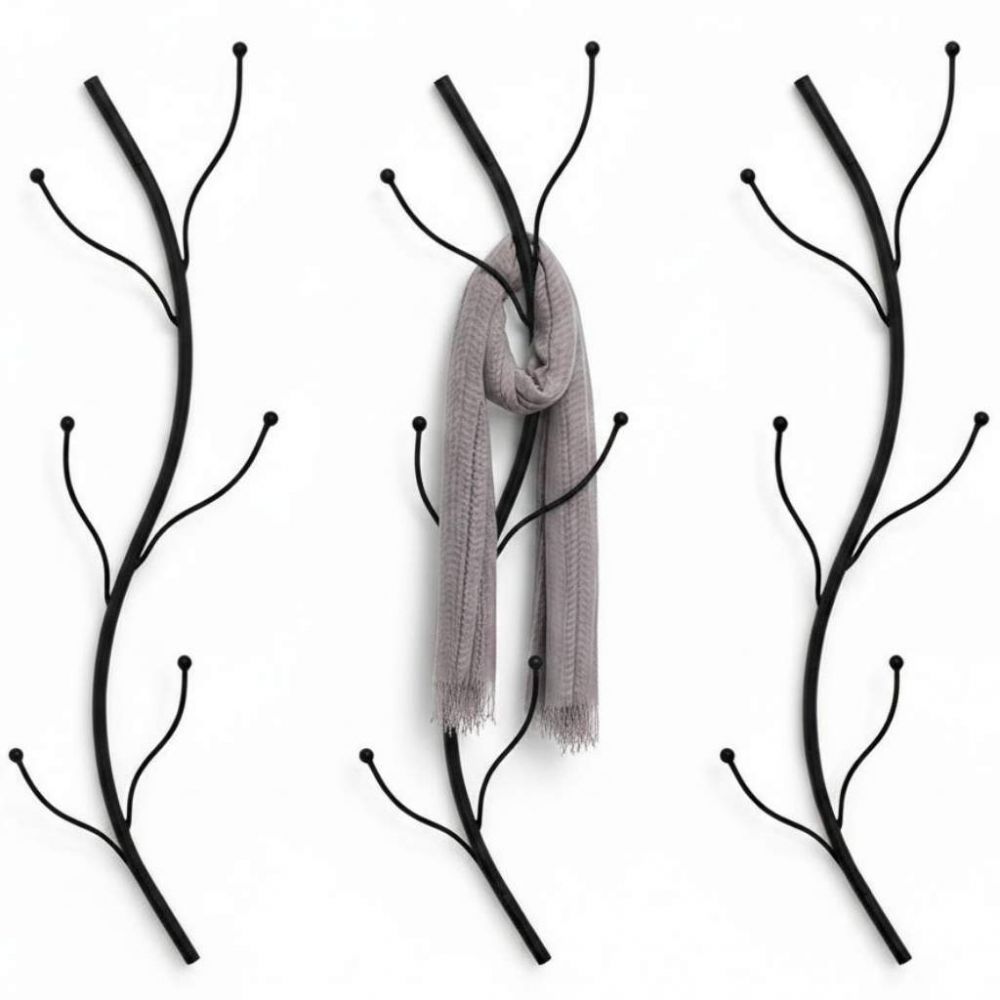 DanDiBo Wall Coat Rack Black Metal Set of 3 Flora Wall Mounted Coat Rack 93861 Coat Hooks Hallway Coat Rack Hook Rail