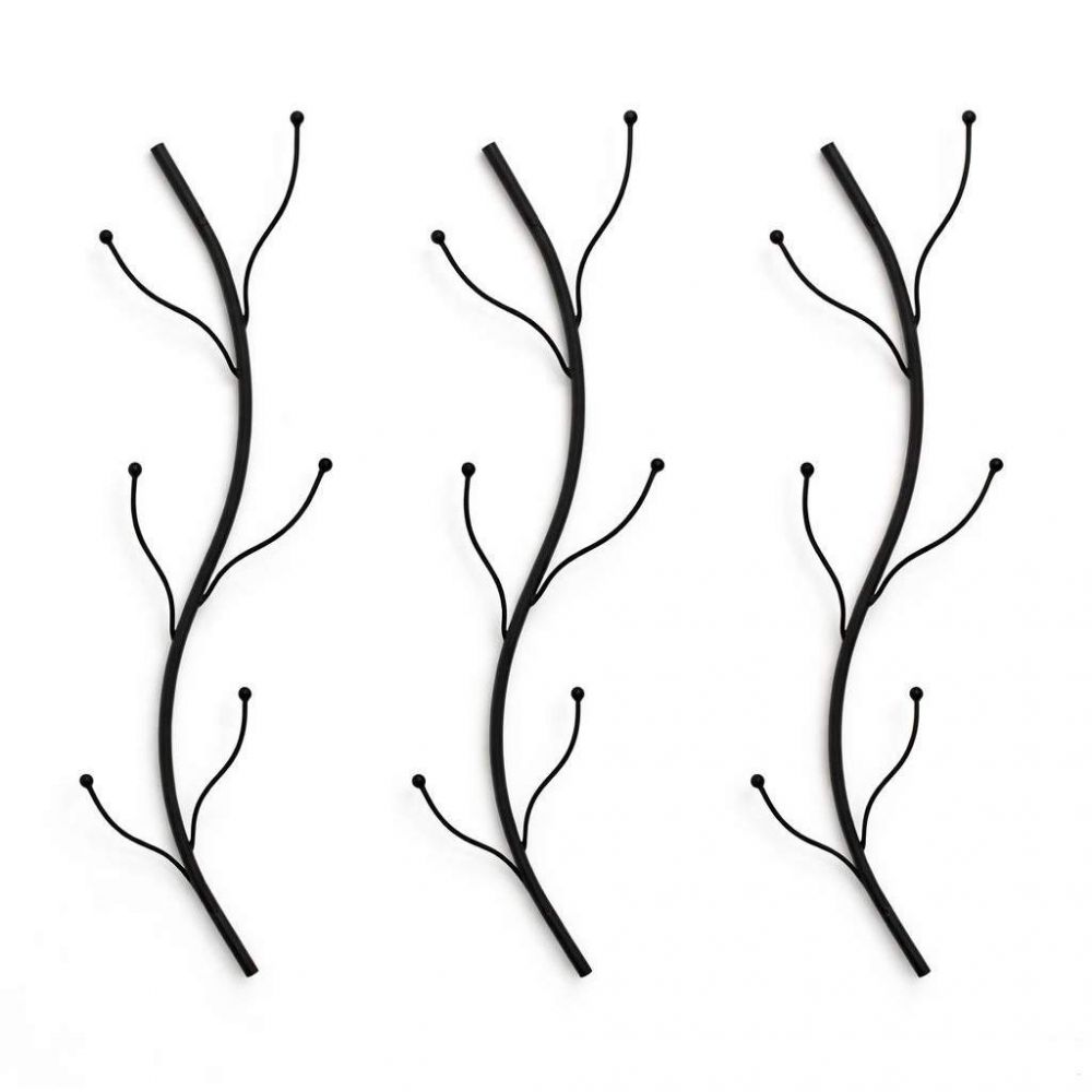 DanDiBo Wall Coat Rack Black Metal Set of 3 Flora Wall Mounted Coat Rack 93861 Coat Hooks Hallway Coat Rack Hook Rail
