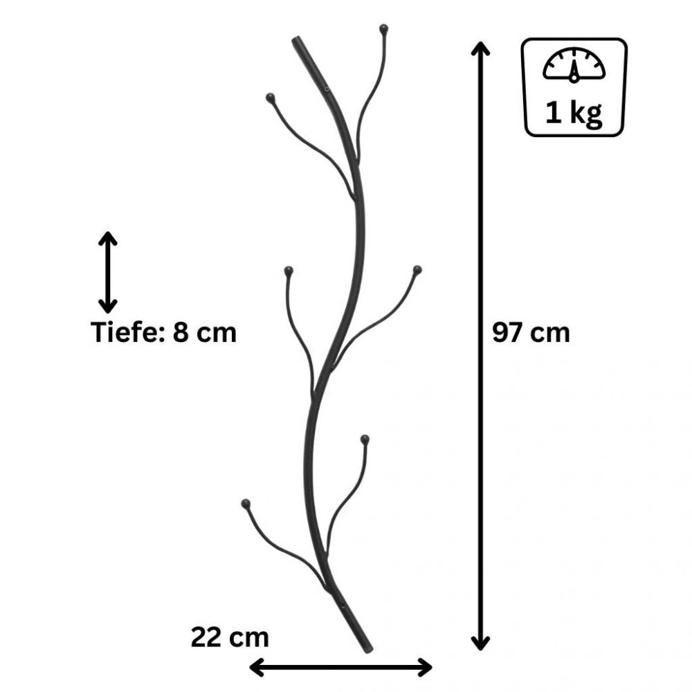 DanDiBo Wall Coat Rack Black Metal Set of 3 Flora Wall Mounted Coat Rack 93861 Coat Hooks Hallway Coat Rack Hook Rail