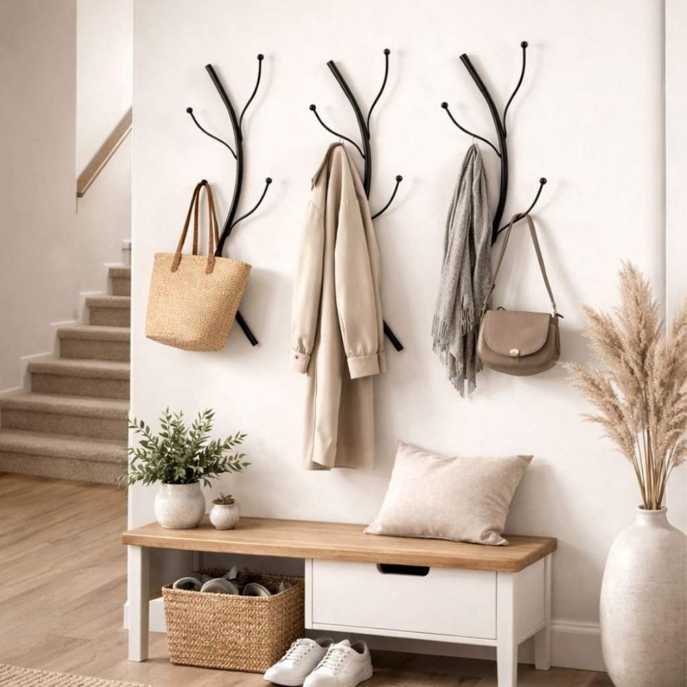 DanDiBo Wall Coat Rack Black Metal Set of 3 Flora Wall Mounted Coat Rack 93861 Coat Hooks Hallway Coat Rack Hook Rail
