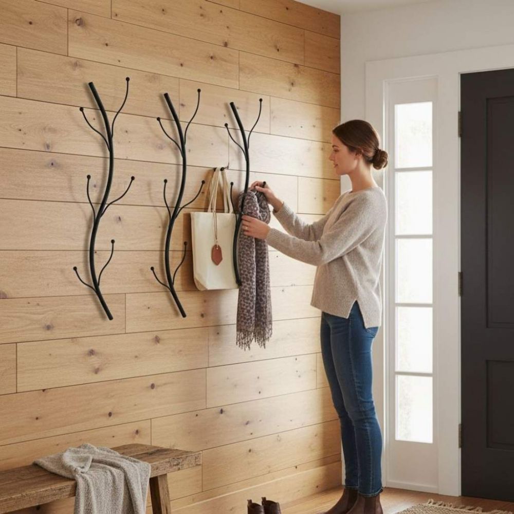 DanDiBo Wall Coat Rack Black Metal Set of 3 Flora Wall Mounted Coat Rack 93861 Coat Hooks Hallway Coat Rack Hook Rail