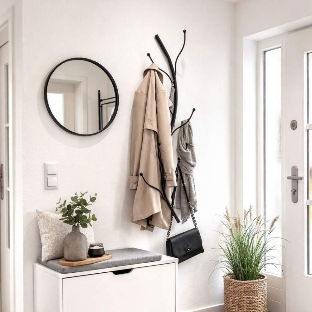 DanDiBo Wandgarderobe Schwarz Metall 93861 Flora Garderobe Wand Garderobenhaken Flurgarderobe Kleiderhaken Hakenleiste