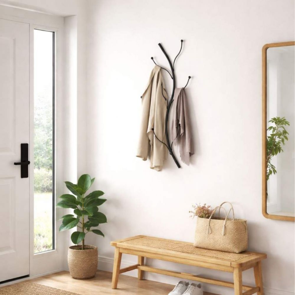 DanDiBo Wandgarderobe Schwarz Metall 93861 Flora Garderobe Wand Garderobenhaken Flurgarderobe Kleiderhaken Hakenleiste