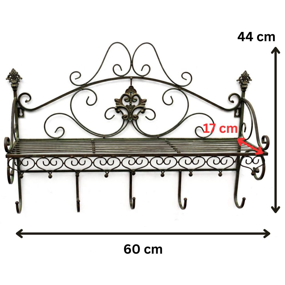 DanDiBo Wall Coat Rack with Shelf 60 cm Antique Metal Coat Rack Rail Hanging Coat Rack Hooks Malega 12205 Vintage