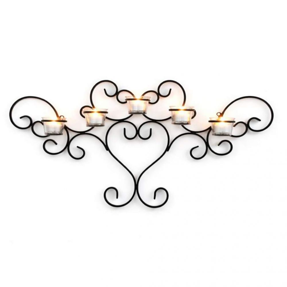 DanDiBo Wandteelichthalter Metall Schwarz Teelichthalter Wand Wandkerzenhalter 63 cm Palace Kerzenhalter Teelicht