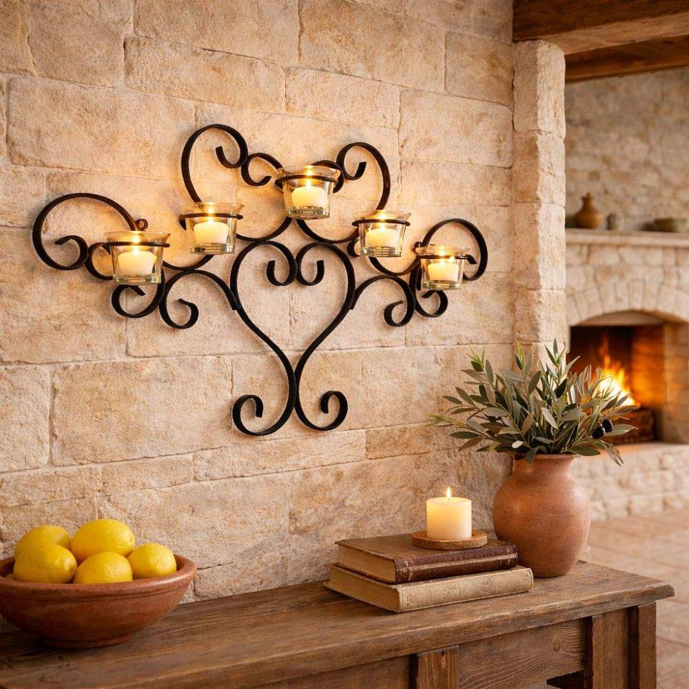 DanDiBo Wandteelichthalter Metall Schwarz Teelichthalter Wand Wandkerzenhalter 63 cm Palace Kerzenhalter Teelicht