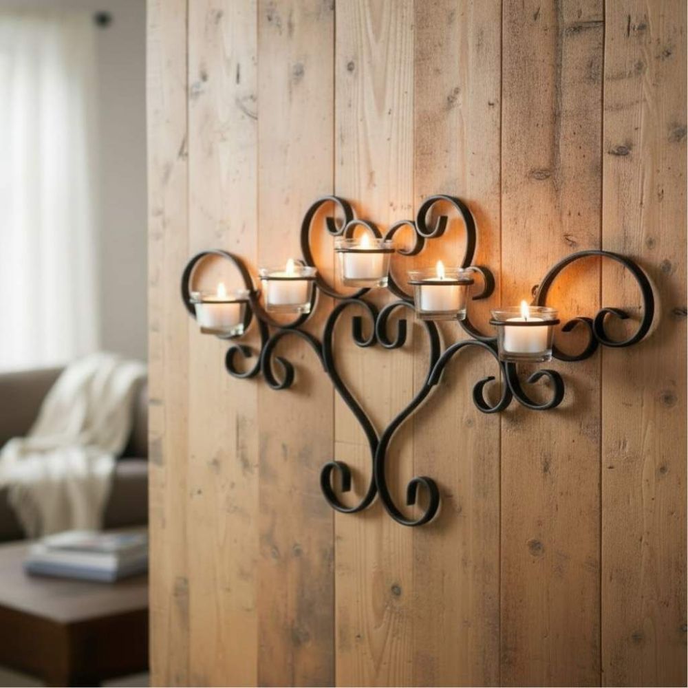 DanDiBo Wandteelichthalter Metall Schwarz Teelichthalter Wand Wandkerzenhalter 63 cm Palace Kerzenhalter Teelicht