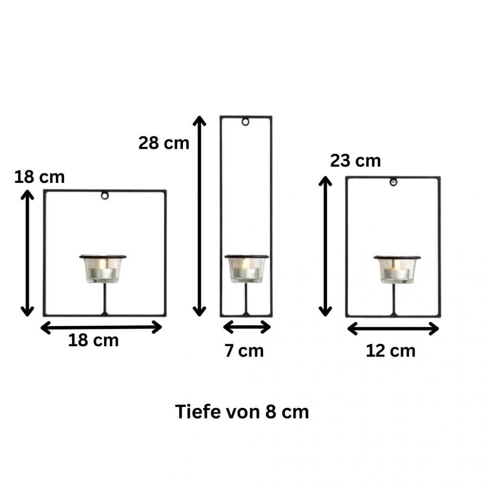 DanDiBo Wall Tealight Holder Metal Black Carre Set of 3 Wall Candle Holder Tealight Holder Wall Mounted Candle Holder