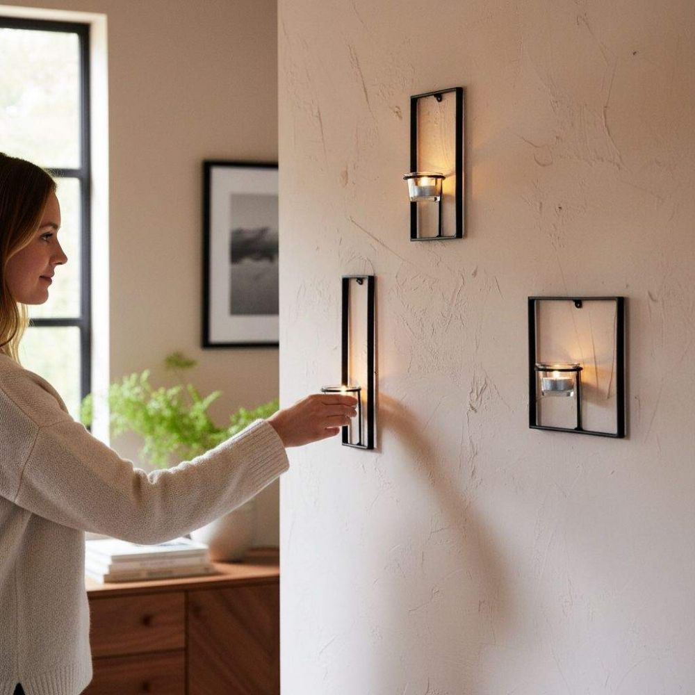 DanDiBo Wall Tealight Holder Metal Black Carre Set of 3 Wall Candle Holder Tealight Holder Wall Mounted Candle Holder