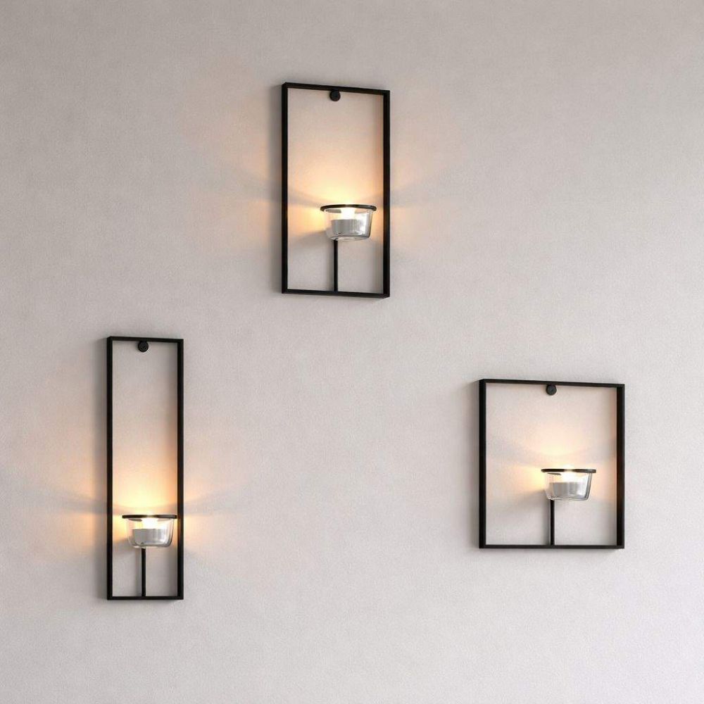 DanDiBo Wall Tealight Holder Metal Black Carre Set of 3 Wall Candle Holder Tealight Holder Wall Mounted Candle Holder