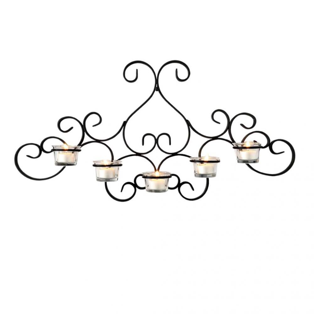 DanDiBo Wall Tealight Holder Metal Black Palace Wall Candle Holder 63 cm Tealight Holder Wall Mounted Candle Holder