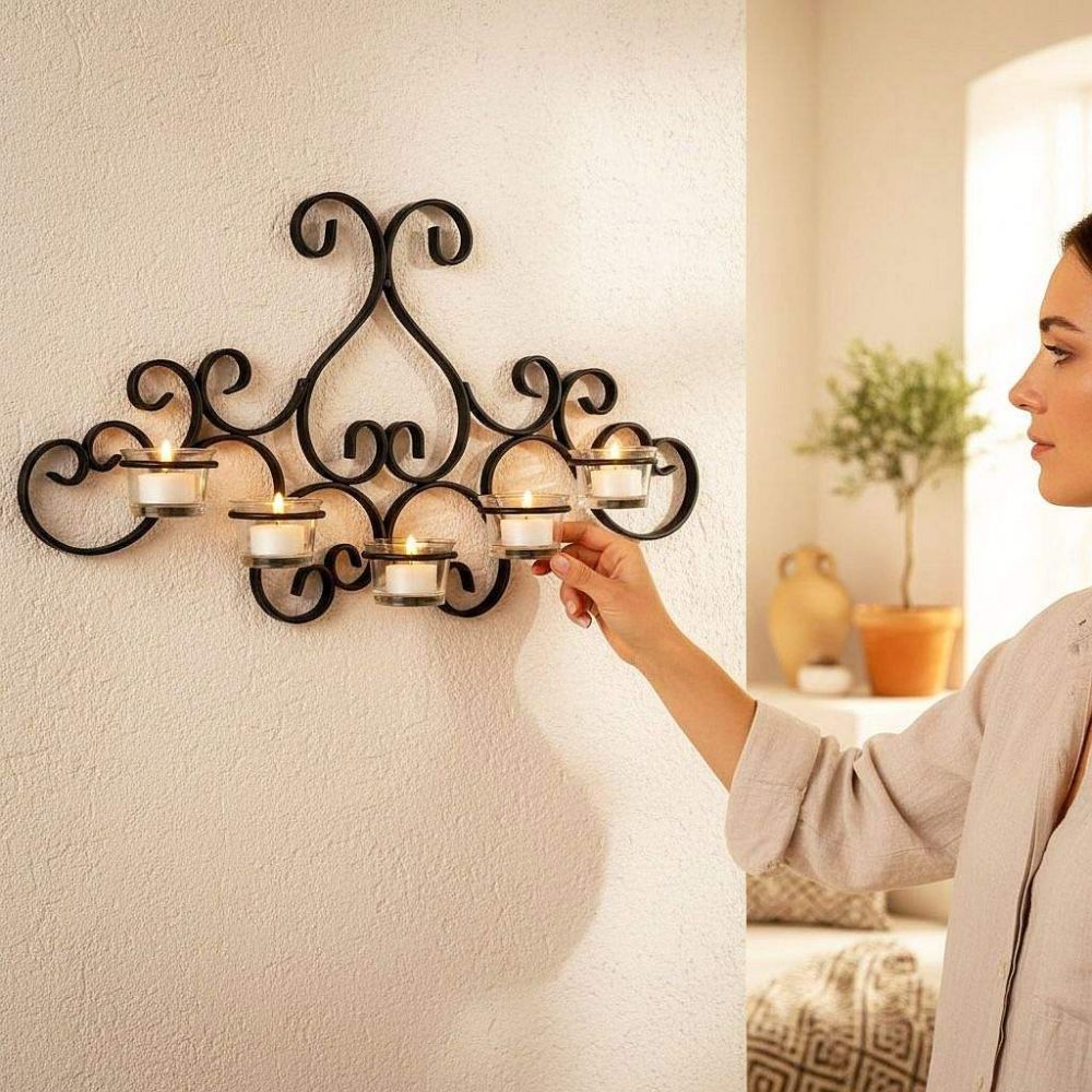 DanDiBo Wall Tealight Holder Metal Black Palace Wall Candle Holder 63 cm Tealight Holder Wall Mounted Candle Holder