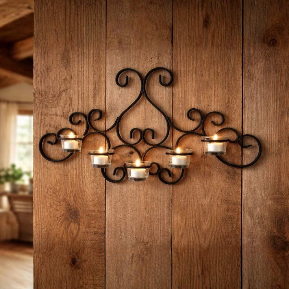 DanDiBo Wall Tealight Holder Metal Black Palace Wall Candle Holder 63 cm Tealight Holder Wall Mounted Candle Holder