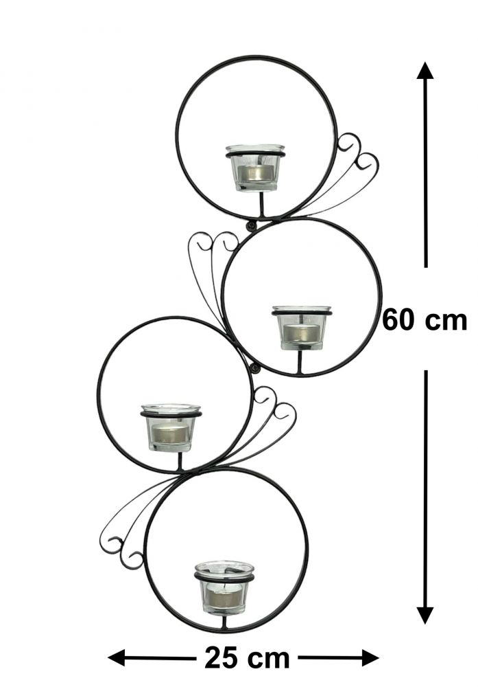 DanDiBo Wandteelichthalter Metall Schwarz Rund Wandkerzenhalter 60 cm Teelichthalter Wand Teelicht Wandleuchter Schmiedeeisen