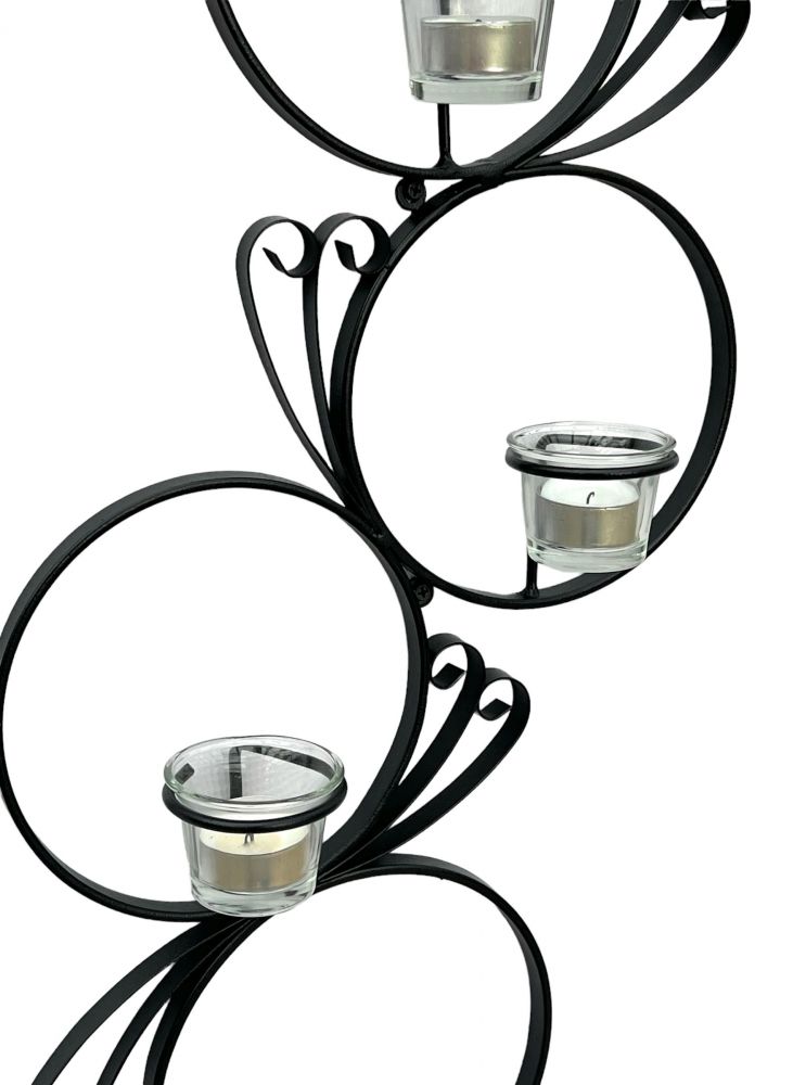 DanDiBo Wandteelichthalter Metall Schwarz Rund Wandkerzenhalter 60 cm Teelichthalter Wand Teelicht Wandleuchter Schmiedeeisen