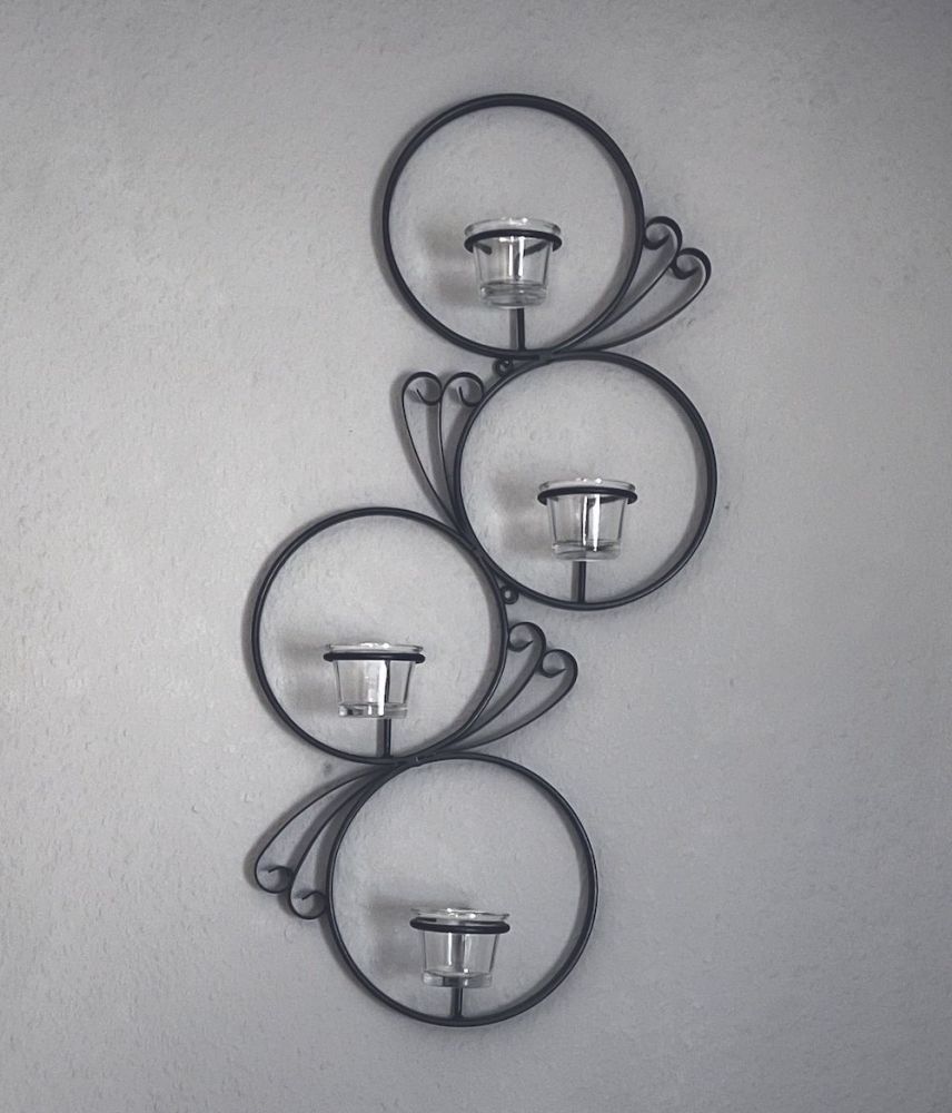 DanDiBo Wandteelichthalter Metall Schwarz Rund Wandkerzenhalter 60 cm Teelichthalter Wand Teelicht Wandleuchter Schmiedeeisen