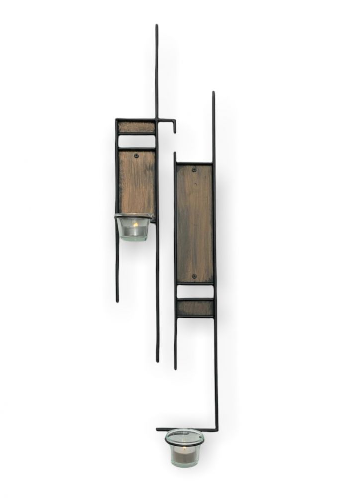 DanDiBo Wandteelichthalter aus Metall 2er Set Schwarz Bronze Teelichthalter für die Wand 57,5 cm Wandleuchter 2-TLG. Kerze