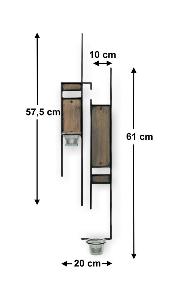 DanDiBo Wandteelichthalter aus Metall 2er Set Schwarz Bronze Teelichthalter für die Wand 57,5 cm Wandleuchter 2-TLG. Kerze