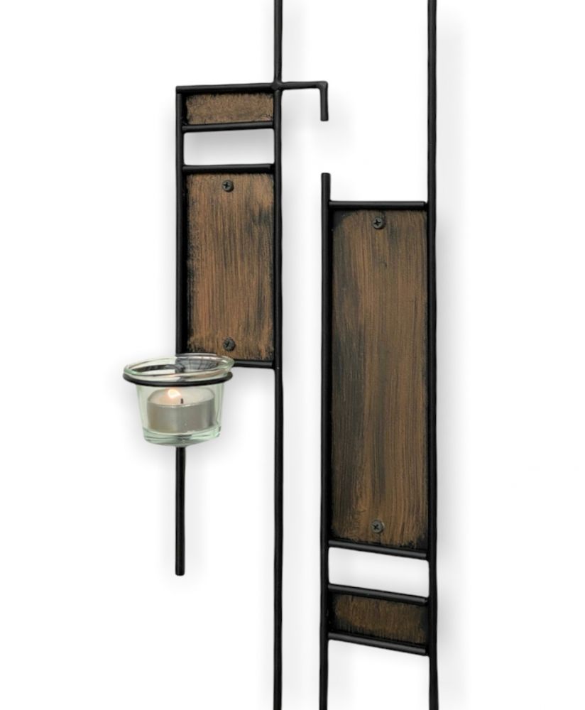 DanDiBo Wandteelichthalter aus Metall 2er Set Schwarz Bronze Teelichthalter für die Wand 57,5 cm Wandleuchter 2-TLG. Kerze