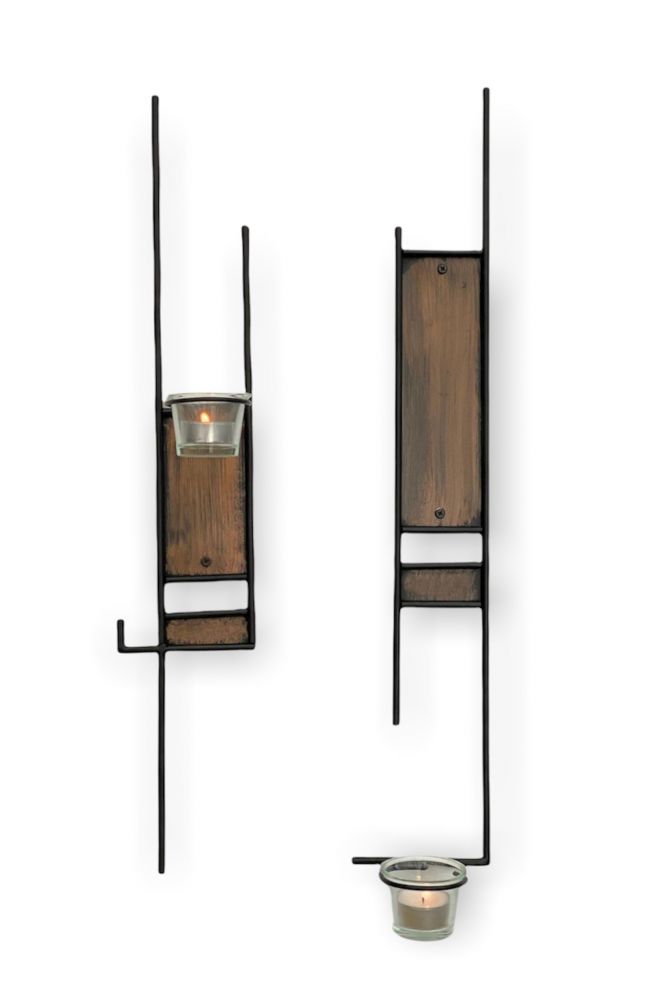 DanDiBo Wandteelichthalter aus Metall 2er Set Schwarz Bronze Teelichthalter für die Wand 57,5 cm Wandleuchter 2-TLG. Kerze