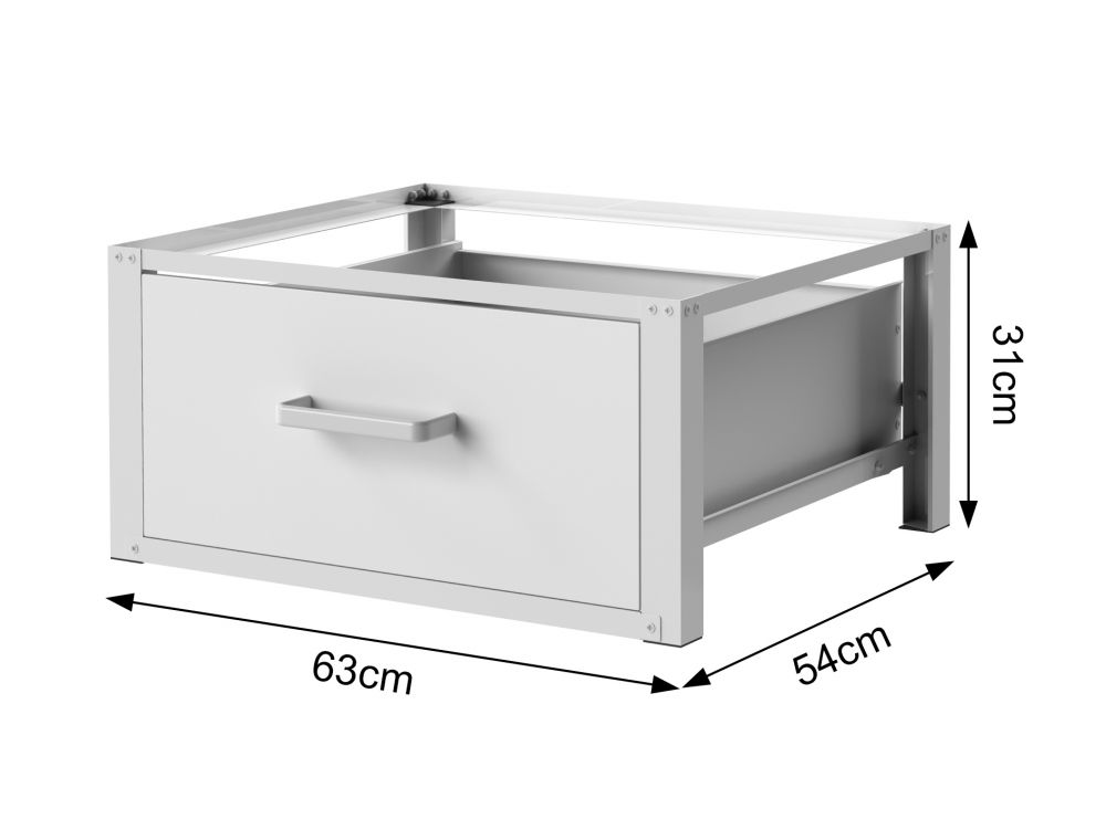 DanDiBo Washing machine base with drawer Metal White 96502 Washing machine base Washing machine pedestal Raised pedestal Modern Rubberised