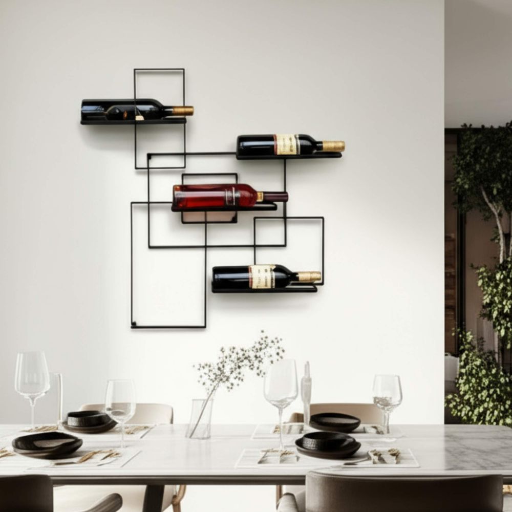 DanDiBo Weinregal Metall Schwarz Black Line Flaschenständer Flaschenregal Flaschenhalter Wandregal