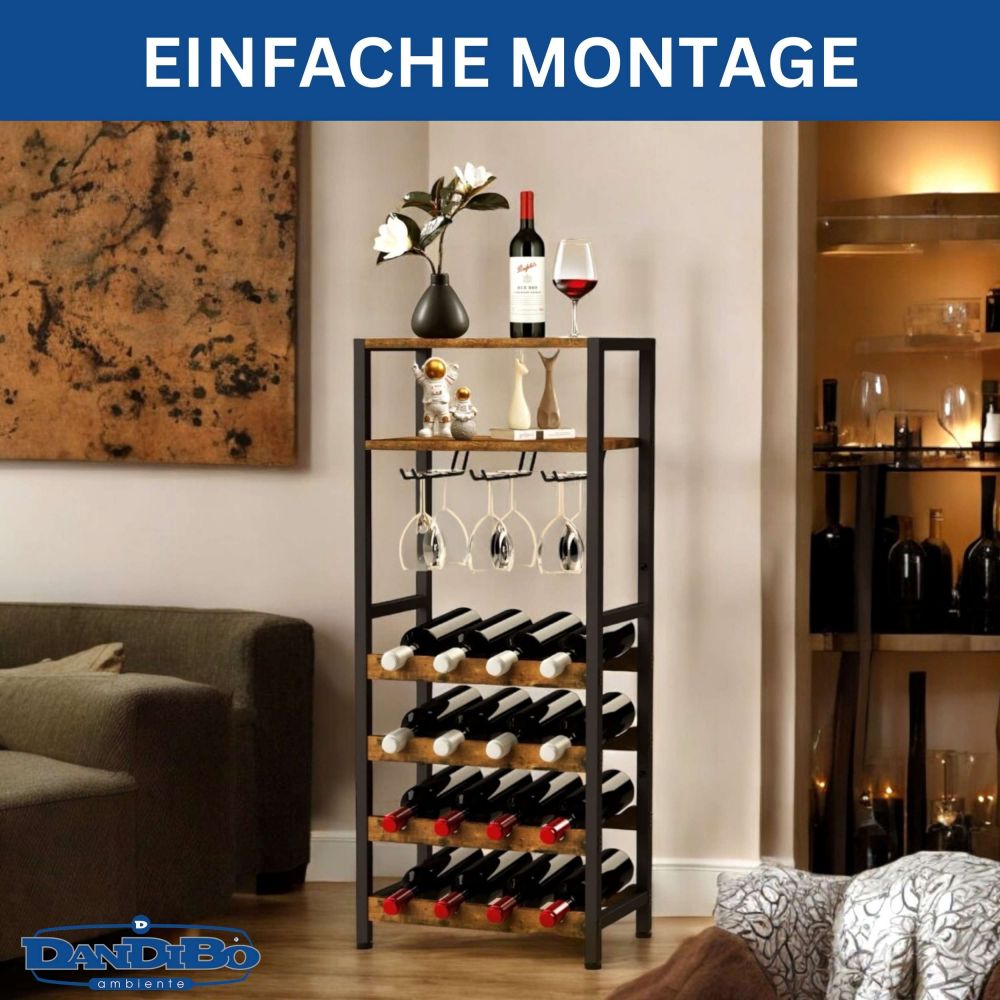 DanDiBo Wine Rack Metal Black Standing with Glass Holder 100 cm 96575 Bottle Rack Bottle Stand Bottle Holder Modern