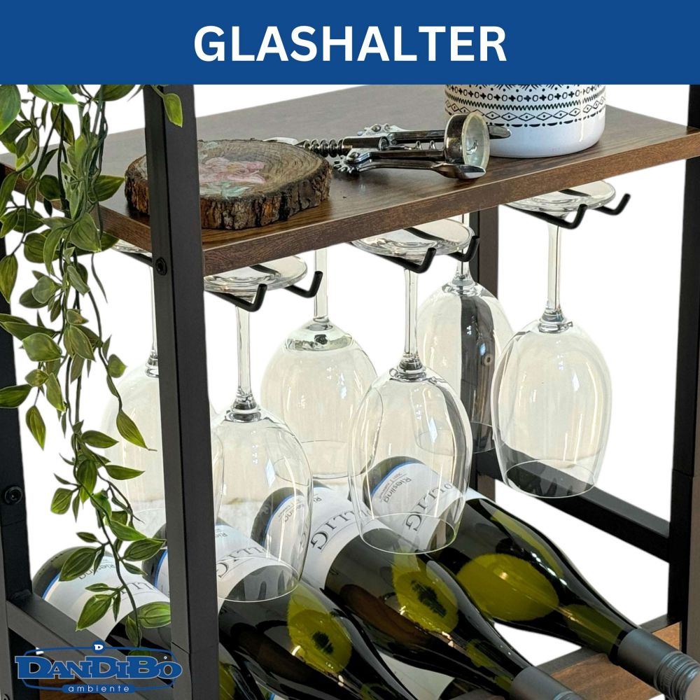 DanDiBo Wine Rack Metal Black Standing with Glass Holder 100 cm 96575 Bottle Rack Bottle Stand Bottle Holder Modern