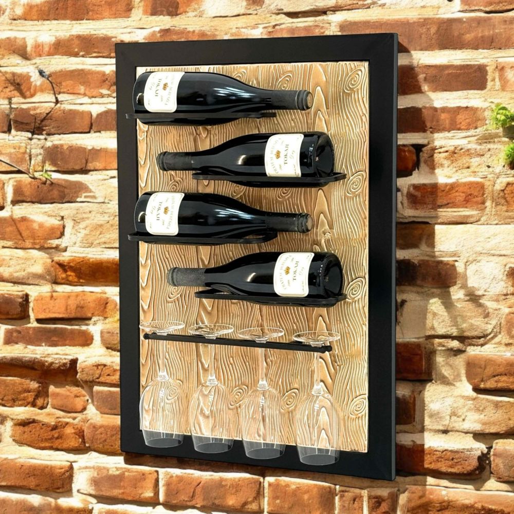 DanDiBo Weinregal Wand Metall Schwarz 4 Flaschen mit Glashalter 96617 Weinhalter Wandregal Modern Flaschenhalter Design Wanddeko