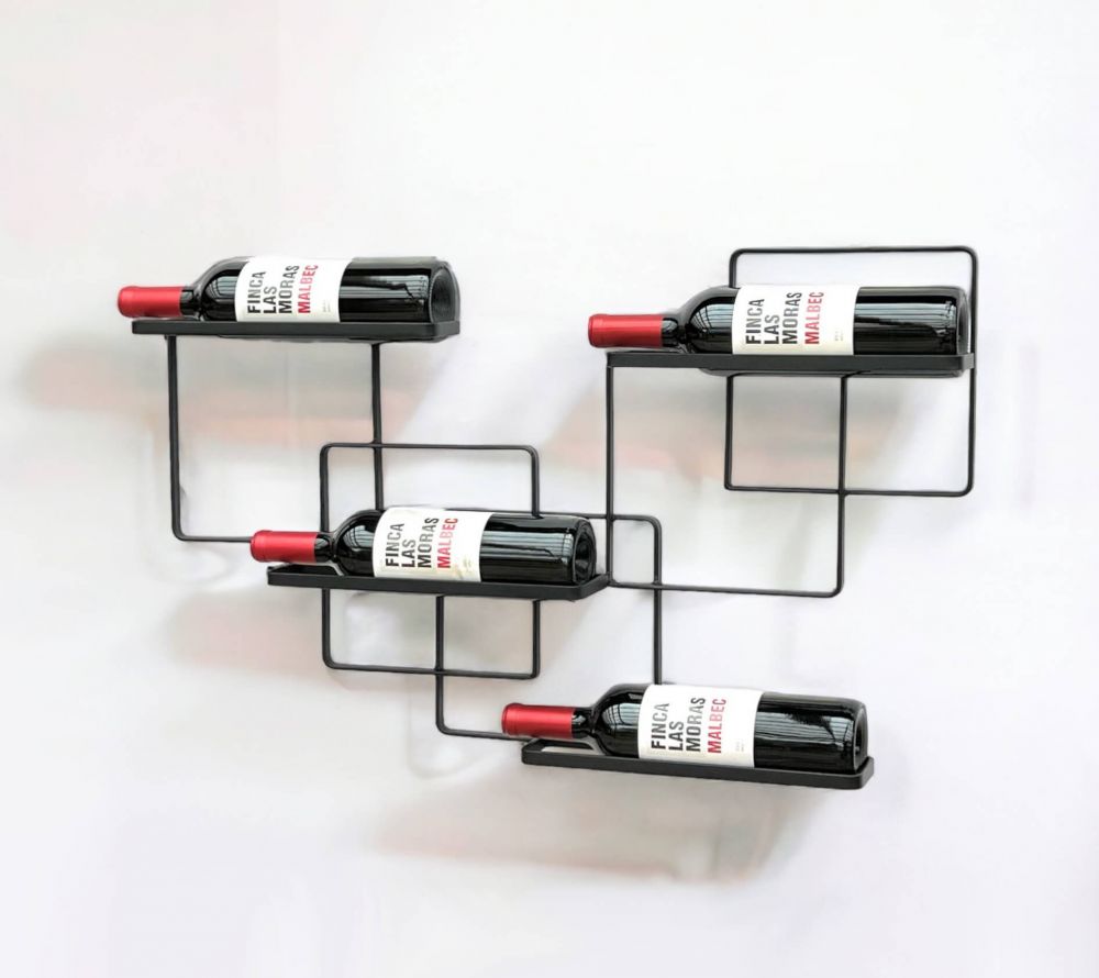 DanDiBo Weinregal Wand Metall Schwarz Wine Line Flaschenregal Flaschenständer Flaschenhalter für 4 Flaschen Schmal Modern Design