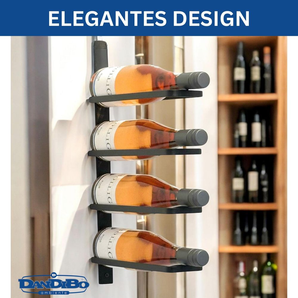DanDiBo Wine Rack Wall Black Metal 96638 Bottle Rack Bottle Holder Wall Mount Modern Wall Shelf for 4 Bottles