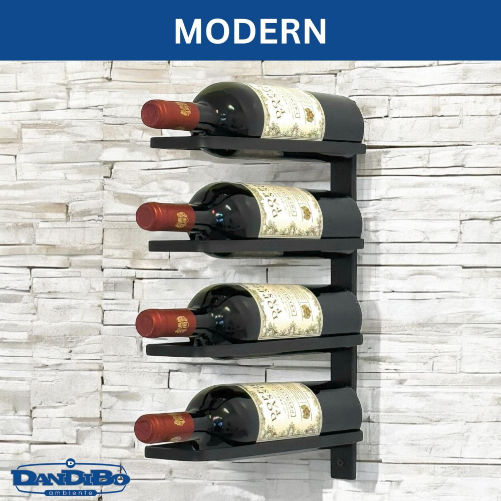 DanDiBo Wine Rack Wall Black Metal 96638 Bottle Rack Bottle Holder Wall Mount Modern Wall Shelf for 4 Bottles
