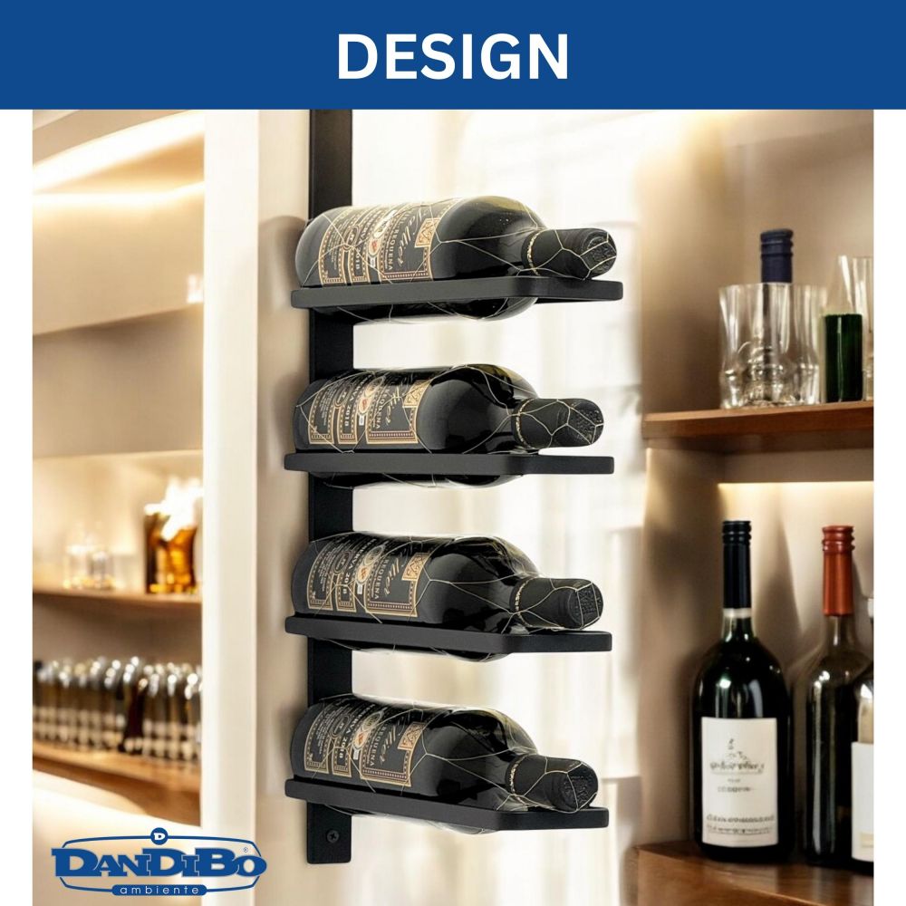 DanDiBo Wine Rack Wall Black Metal 96638 Bottle Rack Bottle Holder Wall Mount Modern Wall Shelf for 4 Bottles
