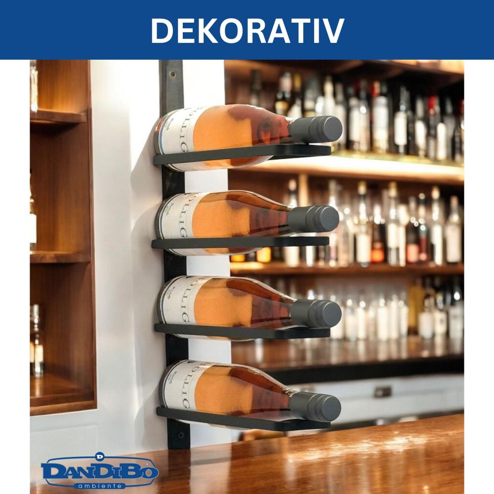 DanDiBo Wine Rack Wall Black Metal 96638 Bottle Rack Bottle Holder Wall Mount Modern Wall Shelf for 4 Bottles