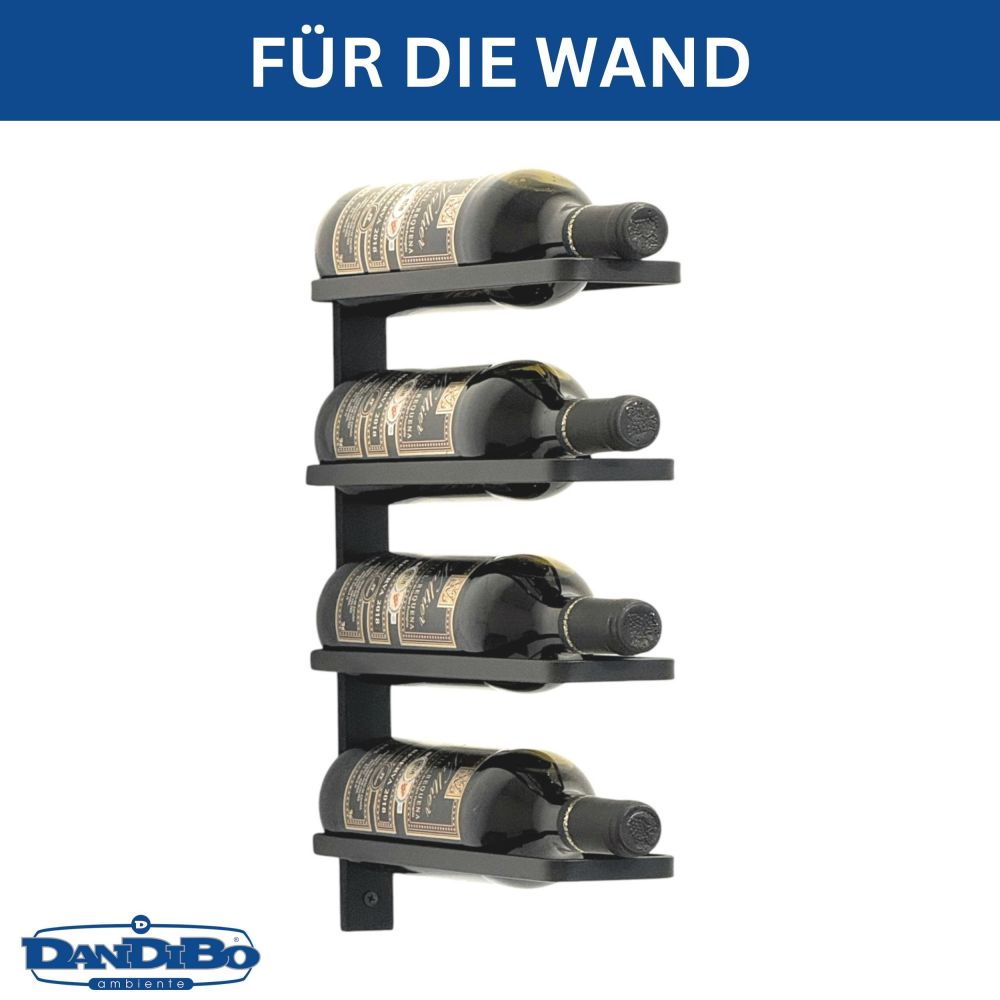 DanDiBo Wine Rack Wall Black Metal 96638 Bottle Rack Bottle Holder Wall Mount Modern Wall Shelf for 4 Bottles