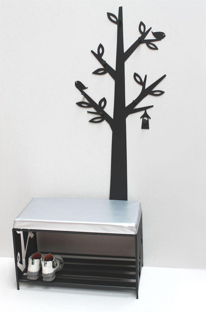 Schuhregal mit Sitzfläche Wandgarderobe Set Baum Metall ...