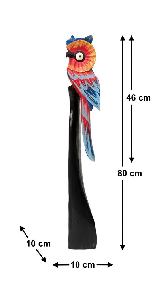DanDiBo Deko Figur Eule Nr.2 Vogel aus Holz Skulptur Rot Blau 80 cm Holzvogel Handgeschnitzt Stehend Tierfigur Schnitzskulptur