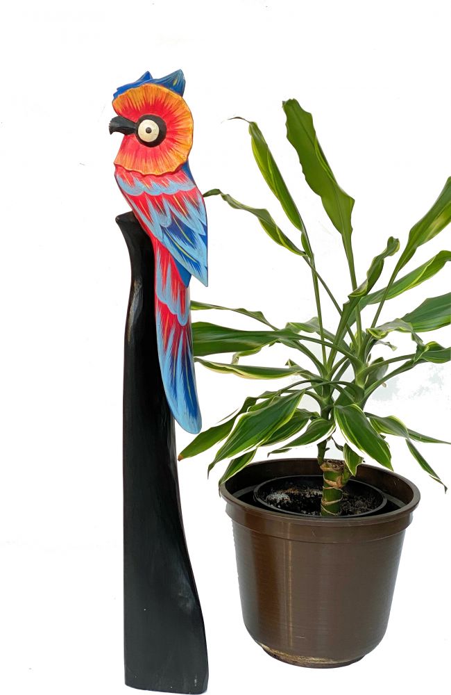 DanDiBo Deko Figur Eule Nr.2 Vogel aus Holz Skulptur Rot Blau 80 cm Holzvogel Handgeschnitzt Stehend Tierfigur Schnitzskulptur