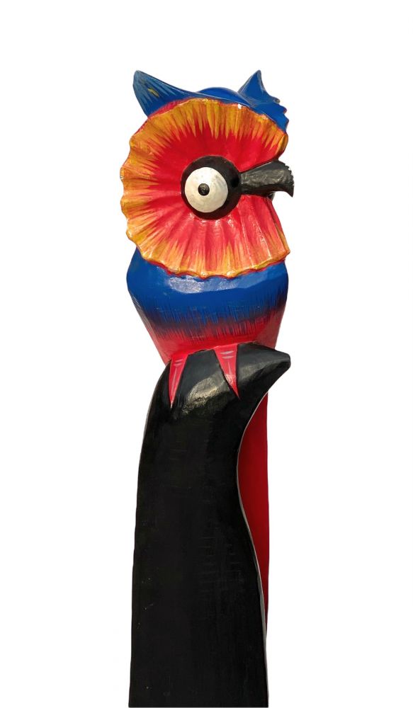 DanDiBo Deko Figur Eule Nr.2 Vogel aus Holz Skulptur Rot Blau 80 cm Holzvogel Handgeschnitzt Stehend Tierfigur Schnitzskulptur