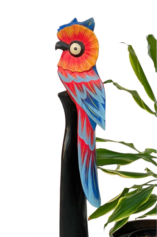 DanDiBo Deko Figur Eule Nr.2 Vogel aus Holz Skulptur Rot Blau 80 cm Holzvogel Handgeschnitzt Stehend Tierfigur Schnitzskulptur