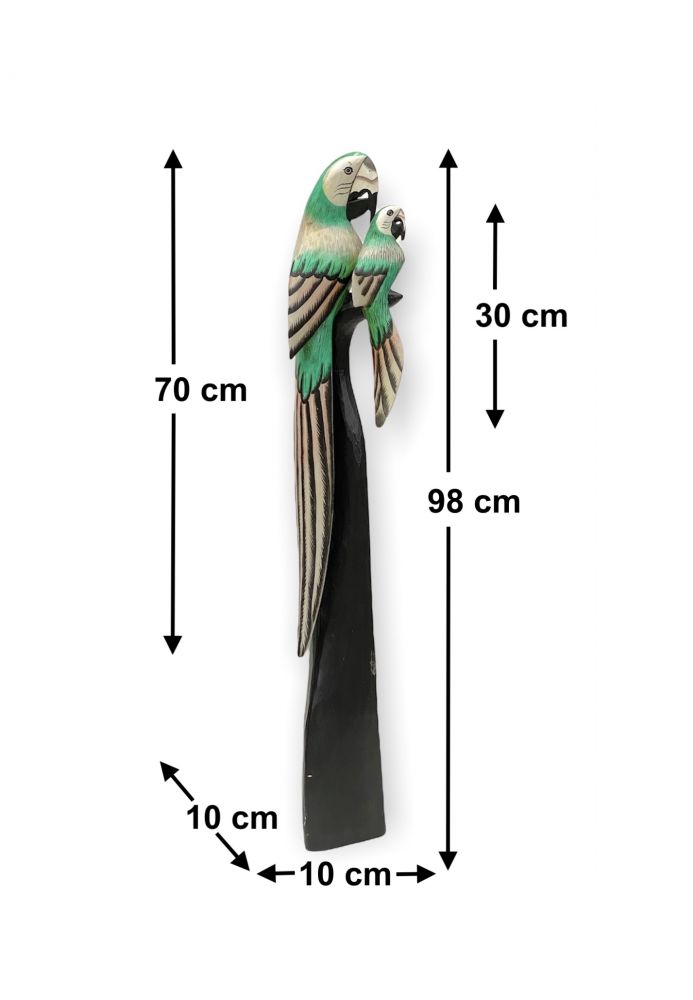 DanDiBo Deko Figur Papagei 2er Nr.34 Vogel aus Holz Skulptur Grün Creme 98 cm Holzvogel Handgeschnitzt Stehend Tierfigur Schnitzskulptur