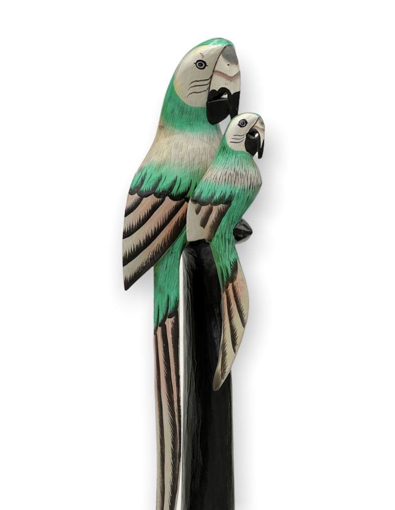 DanDiBo Deko Figur Papagei 2er Nr.34 Vogel aus Holz Skulptur Grün Creme 98 cm Holzvogel Handgeschnitzt Stehend Tierfigur Schnitzskulptur