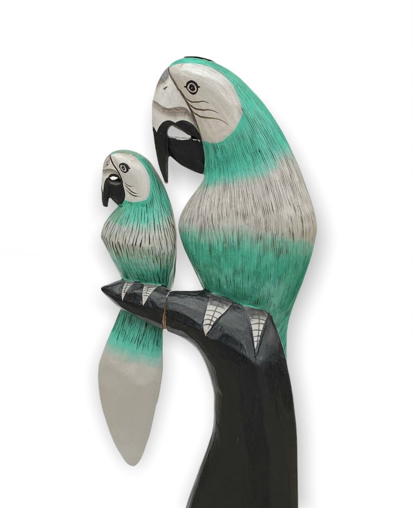 DanDiBo Deko Figur Papagei 2er Nr.34 Vogel aus Holz Skulptur Grün Creme 98 cm Holzvogel Handgeschnitzt Stehend Tierfigur Schnitzskulptur