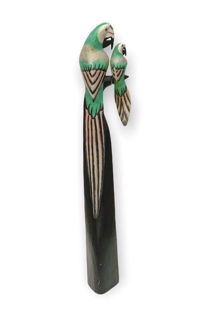 DanDiBo Deko Figur Papagei 2er Nr.34 Vogel aus Holz Skulptur Grün Creme 98 cm Holzvogel Handgeschnitzt Stehend Tierfigur Schnitzskulptur