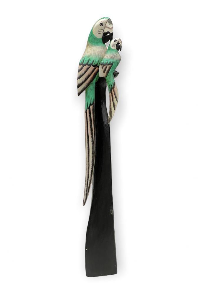 DanDiBo Deko Figur Papagei 2er Nr.34 Vogel aus Holz Skulptur Grün Creme 98 cm Holzvogel Handgeschnitzt Stehend Tierfigur Schnitzskulptur
